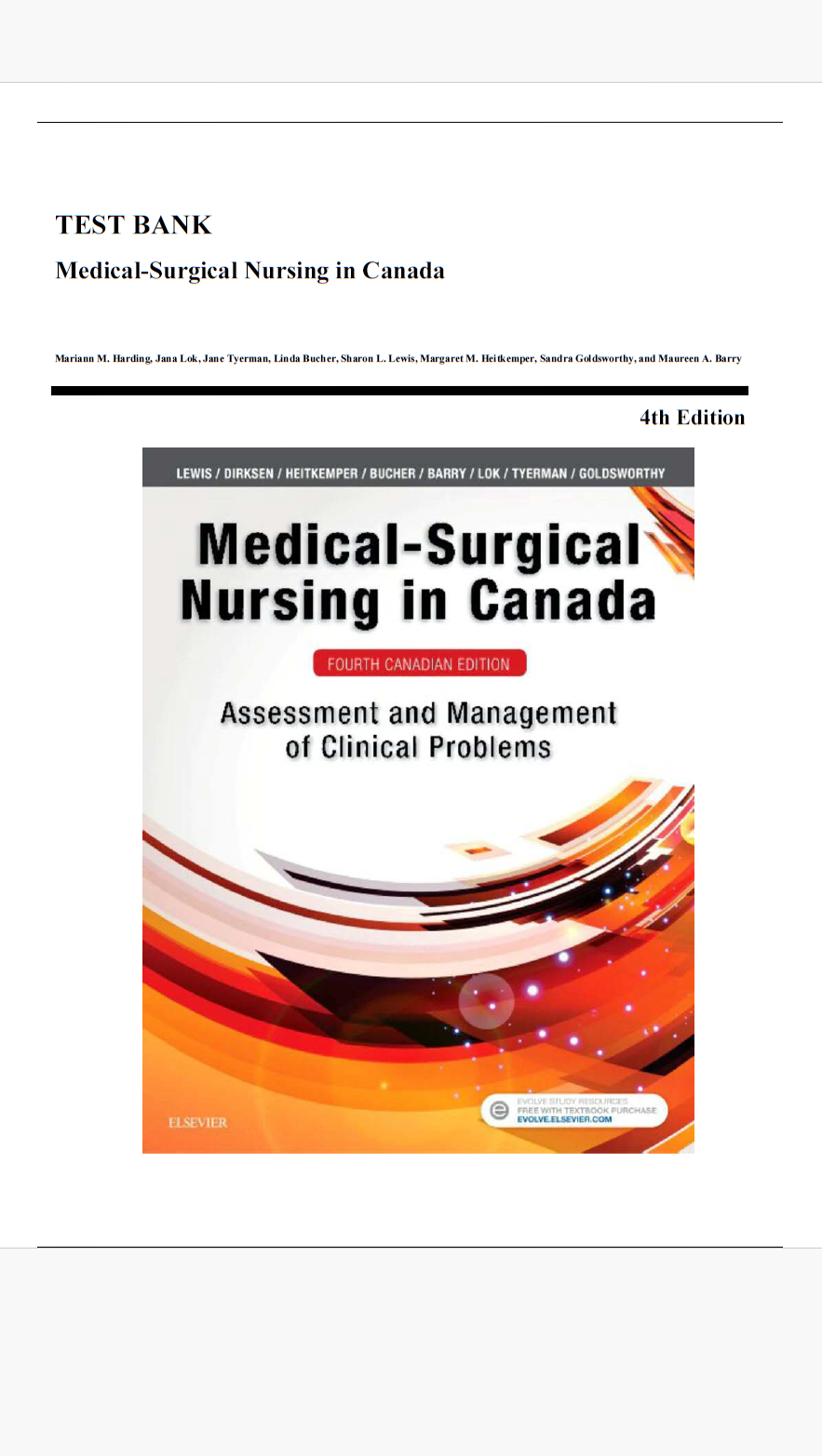 Test Bank - Medical-Surgical Nursing in Canada, 4th Edition (Lewis, 2019), Chapter 1-72 | All Chapters